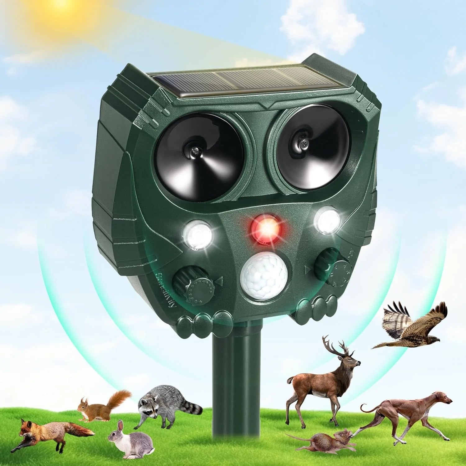 Solar Powered Ultrasonic Pet Repellent with 1 X Solar Animal Repeller