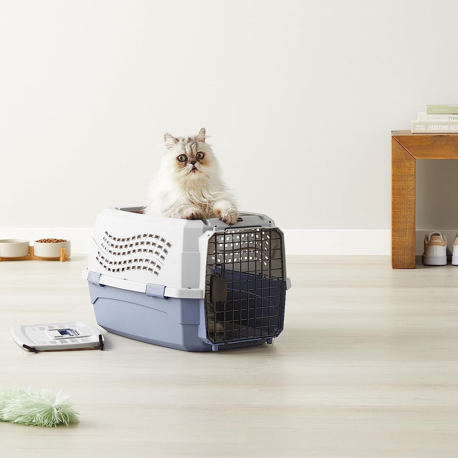 2-Door Top-Load Hard-Sided Dogs, Cats Pet Travel Carrier, Gray & Blue, 22.8"L X 15.0"W X 13.0"H