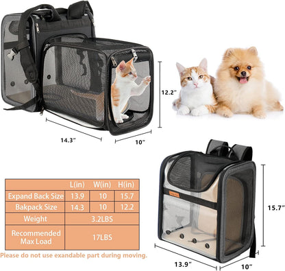 Cat Backpack Expandable - Pet Carrier Backpack Airline Approved - Dog Backpack Carrier with Cozy Mat Breathable Mesh Holds Pet up to 16 Lbs, Designed for Walking Travel Outdoor,Gray