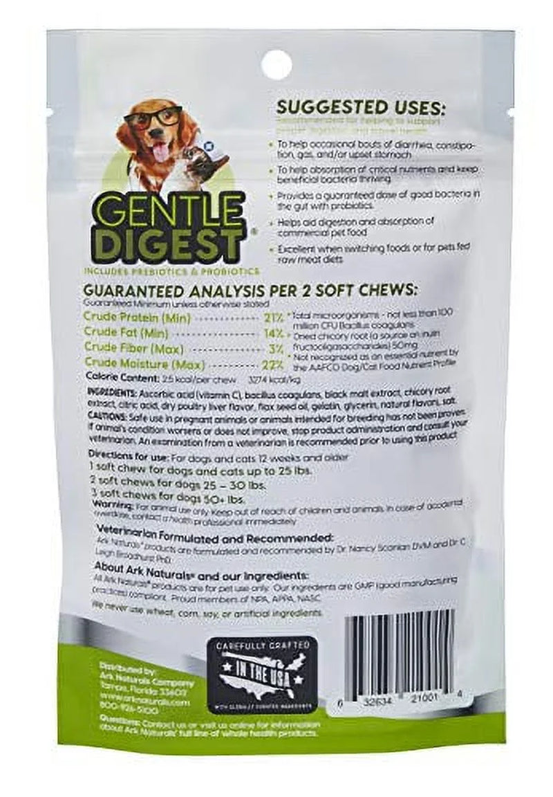 Gentle Digest Soft Chews, Vet Recommended Prebiotics and Probiotics to Support Intestinal Balance and Immune System Health in Dogs and Cats, Natural Ingredients, 120 Count