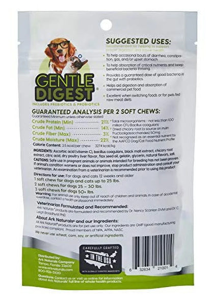Gentle Digest Soft Chews, Vet Recommended Prebiotics and Probiotics to Support Intestinal Balance and Immune System Health in Dogs and Cats, Natural Ingredients, 120 Count