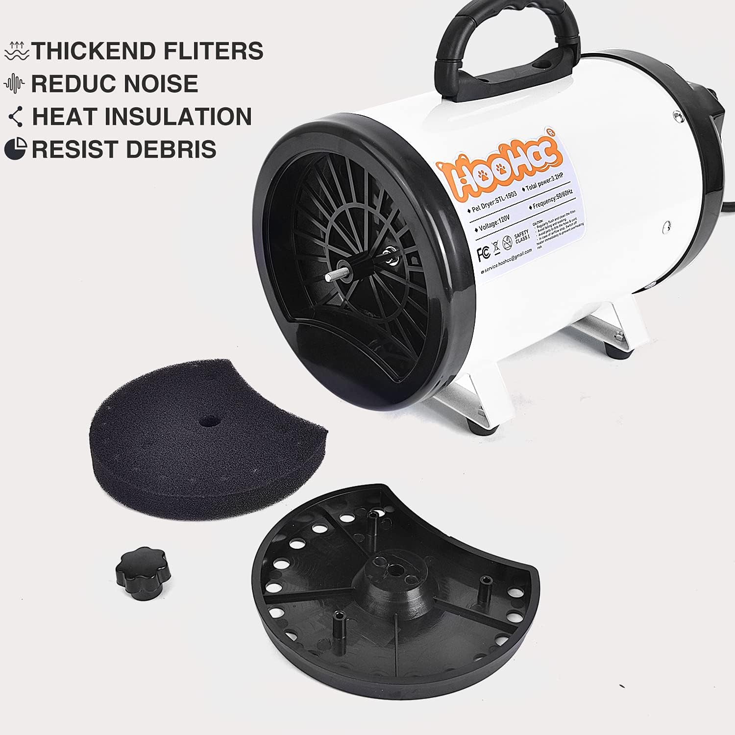 Dog Dryer, High Velocity Dog Hair Dryer, Dog Blow Dryer - Groomer Partner Pet Blower Grooming Force Dryer with Heater, Stepless Adjustable Speed, 4 Different Nozzles, Comb & Pet Grooming Glove (White)