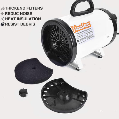 Dog Dryer, High Velocity Dog Hair Dryer, Dog Blow Dryer - Groomer Partner Pet Blower Grooming Force Dryer with Heater, Stepless Adjustable Speed, 4 Different Nozzles, Comb & Pet Grooming Glove (White)