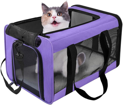 Large Cat Carriers Dog Carrier Pet Carrier for Large Cats Dogs Puppies up to 25 Lbs, Big Dog Carrier Soft Sided, Collapsible Travel Puppy Carrier - Large Purple