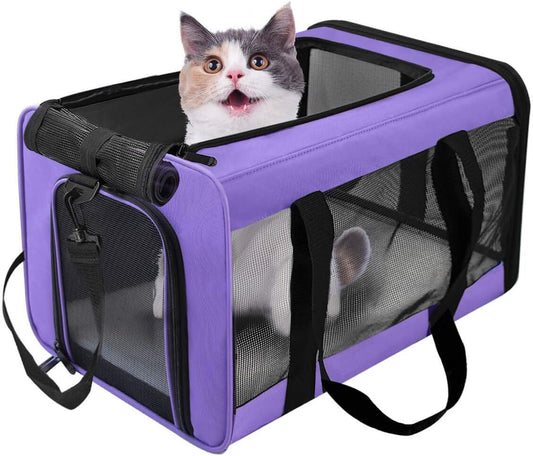 Large Cat Carriers Dog Carrier Pet Carrier for Large Cats Dogs Puppies up to 25 Lbs, Big Dog Carrier Soft Sided, Collapsible Travel Puppy Carrier - Large Purple