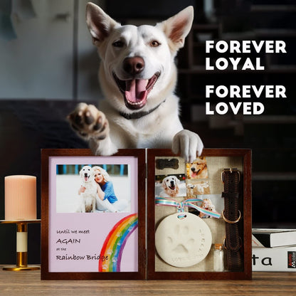 Jupdec Dog Memorial Gifts Pet Shadow Box Wooden Picture Frame with Clay Paw P...