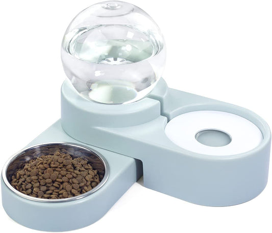 2 in 1 Cat Water Dispenser,Cat Food Bowl,Dog Feeder, Automatic Cat Water Feeder,Pet Food and Water Dispenser Set (Ocean Blue)