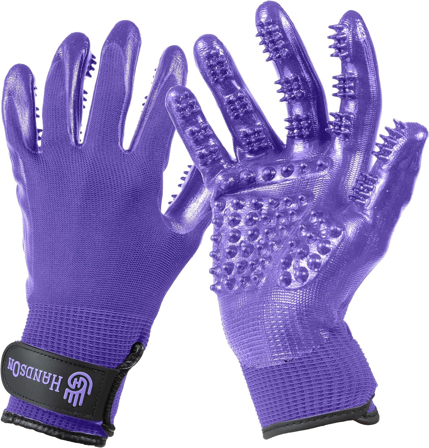 Pet Grooming Gloves - Patented #1 Ranked, Award Winning Shedding, Bathing, & Hair Remover Gloves - Gentle Brush for Cats, Dogs, and Horses (Mono Purple, X-Large)