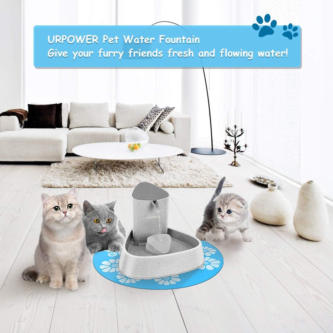 Pet Fountain, Upgraded Automatic Cat Fountain Dog Water Fountain Cat Water Dispenser, Adjustable Water Flow Setting Drinking Fountain Cat Bowl for Cats, Dogs, Pets
