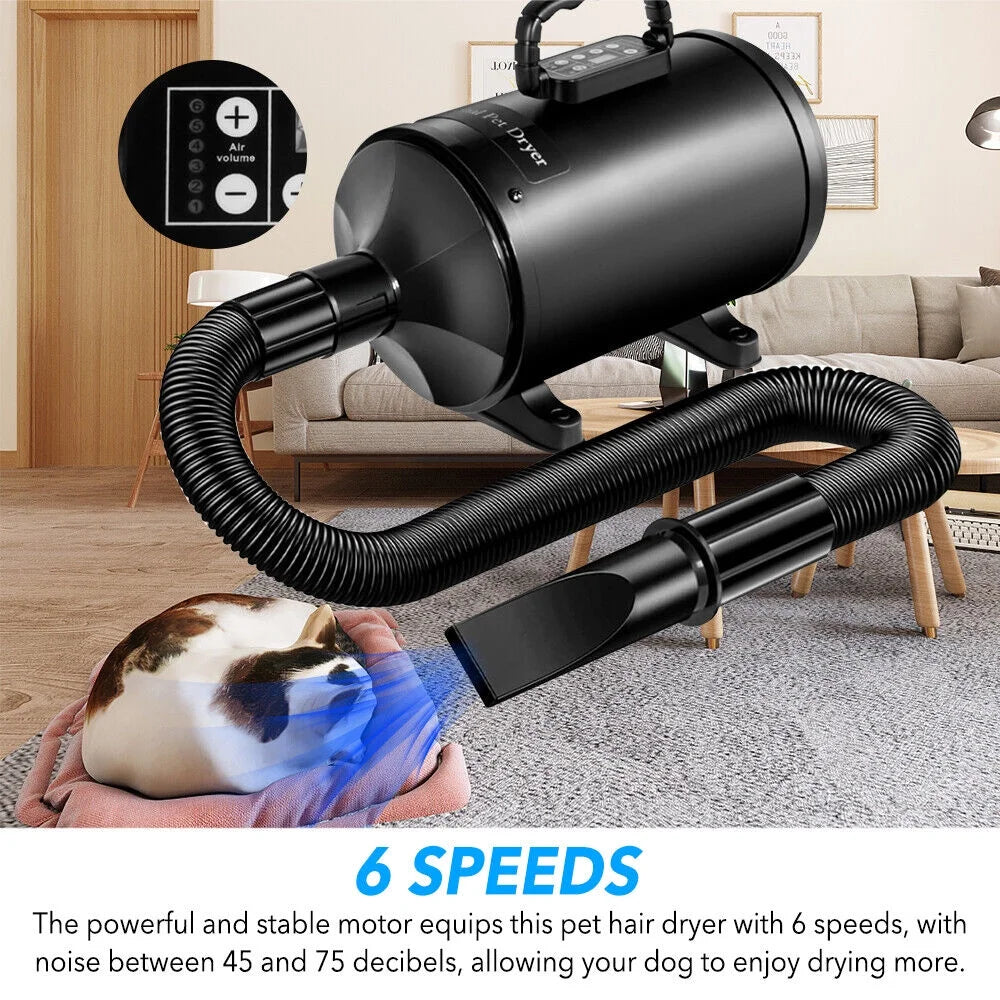 Dog-Hair-Dryer, 5.2HP/ 3800W High Velocity Pet Blow Dryer with Heater for Grooming, Speed Temperature Adjustable Dog Blower Grooming Dryer with 4 Nozzles