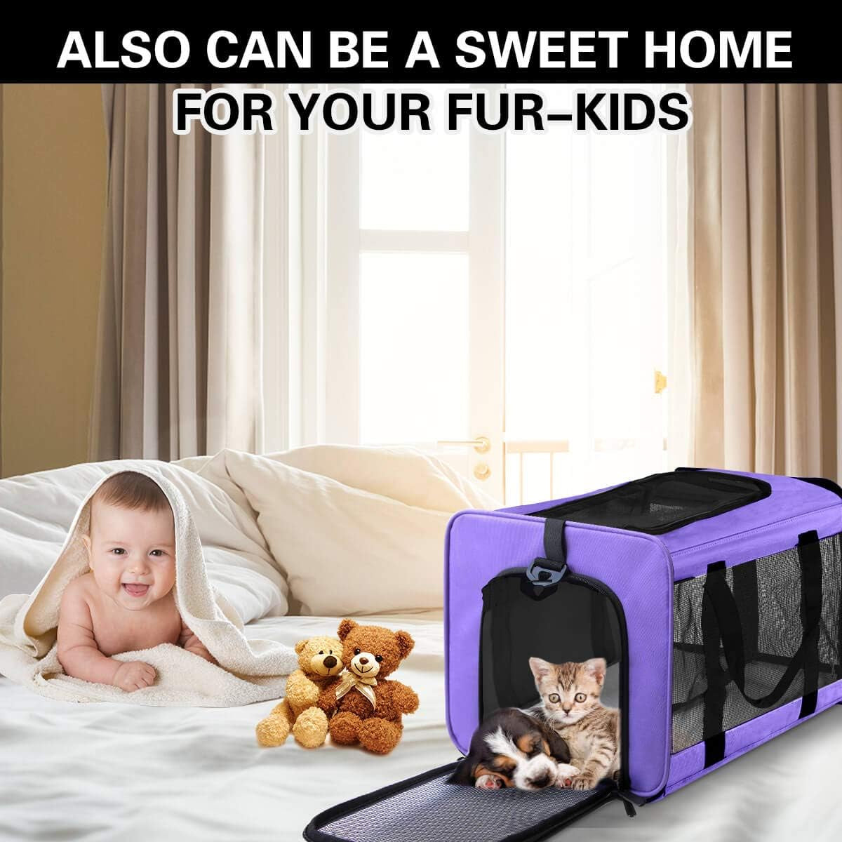 Large Cat Carriers Dog Carrier Pet Carrier for Large Cats Dogs Puppies up to 25 Lbs, Big Dog Carrier Soft Sided, Collapsible Travel Puppy Carrier - Large Purple