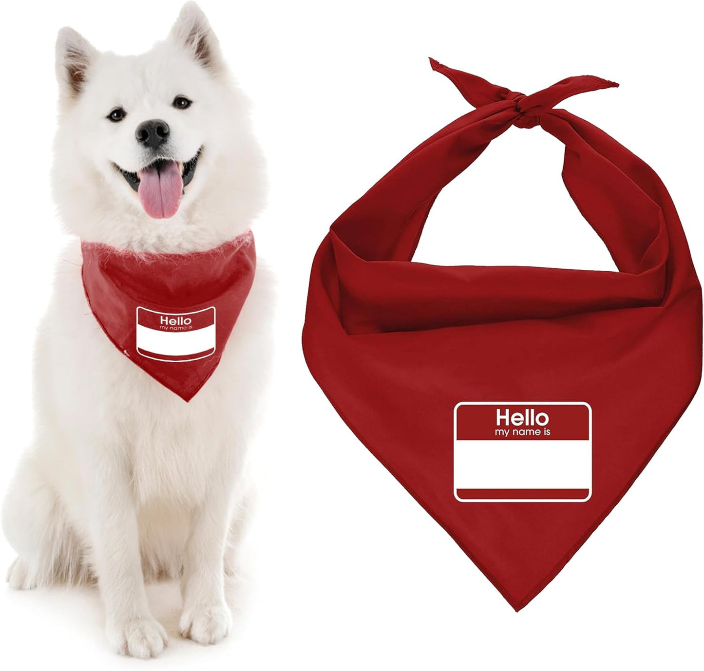 Parisian Unisex Pet Dog Bandanas with Printed 'My Name Is' - Pet ID Tag Tie-On Adjustable, Polyester Dog Scarf for Large Dogs - Washable Triangle Dog Bib - Red Handkerchief for Pets
