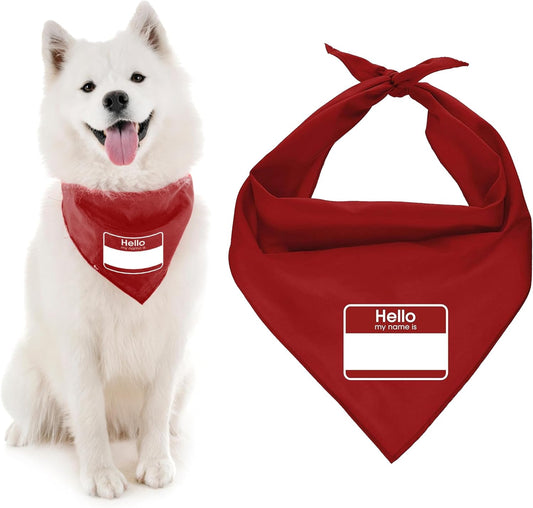 Parisian Unisex Pet Dog Bandanas with Printed 'My Name Is' - Pet ID Tag Tie-On Adjustable, Polyester Dog Scarf for Large Dogs - Washable Triangle Dog Bib - Red Handkerchief for Pets