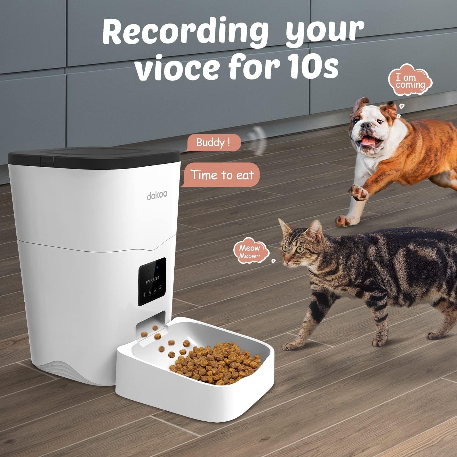 Automatic Cat Feeder, 3L Smart Cat Dry Food Dispenser with Portion Control & Timer, 1-10 Meals, Voice Recorder, Support 2.4G Wifi, Auto Pet Feeder for Cats and Small Dogs (White)