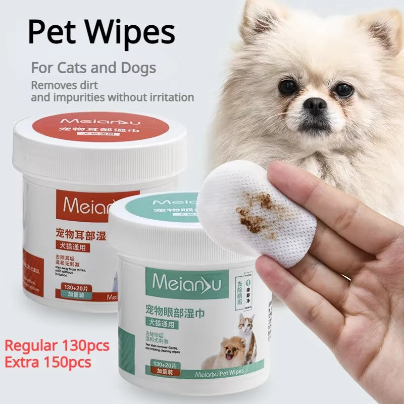 Pet Remove Dirt from Eyes and Ears Wipes, Dog and Cat Earwax, Clean Ears Odor Remover, Wet Tissue Cleaning Tools Supplies