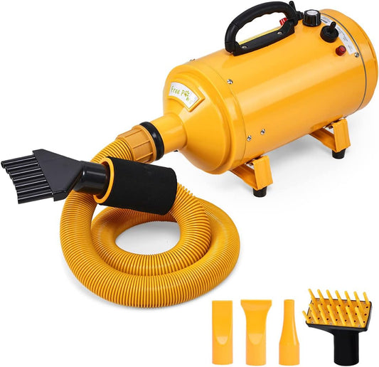 Pet Dryer Dog Hair Dryer 4.0HP Stepless Adjustable Speed and Temperature, Professional Pet Hair Force Dryer Dog Grooming Blower with Heater, Spring Hose, and 5 Different Nozzles
