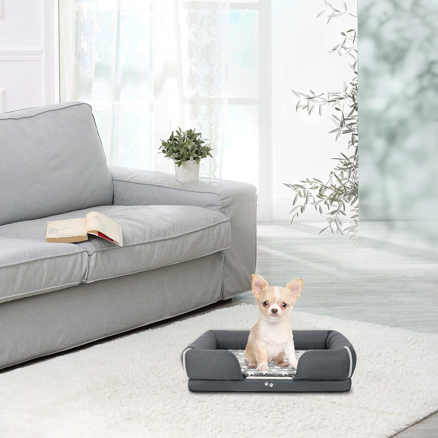 26"-48" Ultimate 2 In1 Dog Bed Dog Sofa with Extra Reversible Pad (Warm&Cool), Water Repellent Removable Washable Cover, Waterproof Non-Slip Bottom, Soft Sleeping Bed for Dogs 25-110Lbs