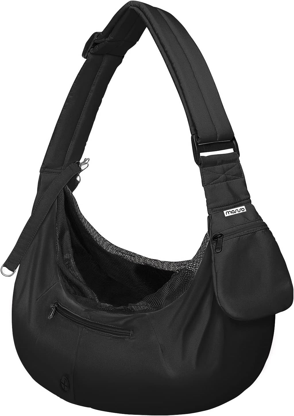 Small Dog Cat Sling Carrier, Pet Carrier Tote Bag Purse Hands Free Adjustable Padded Strap Breathable Polyester Soft Carrying Travel Shoulder Bag with Front Pocket for Dogs Cats, Black