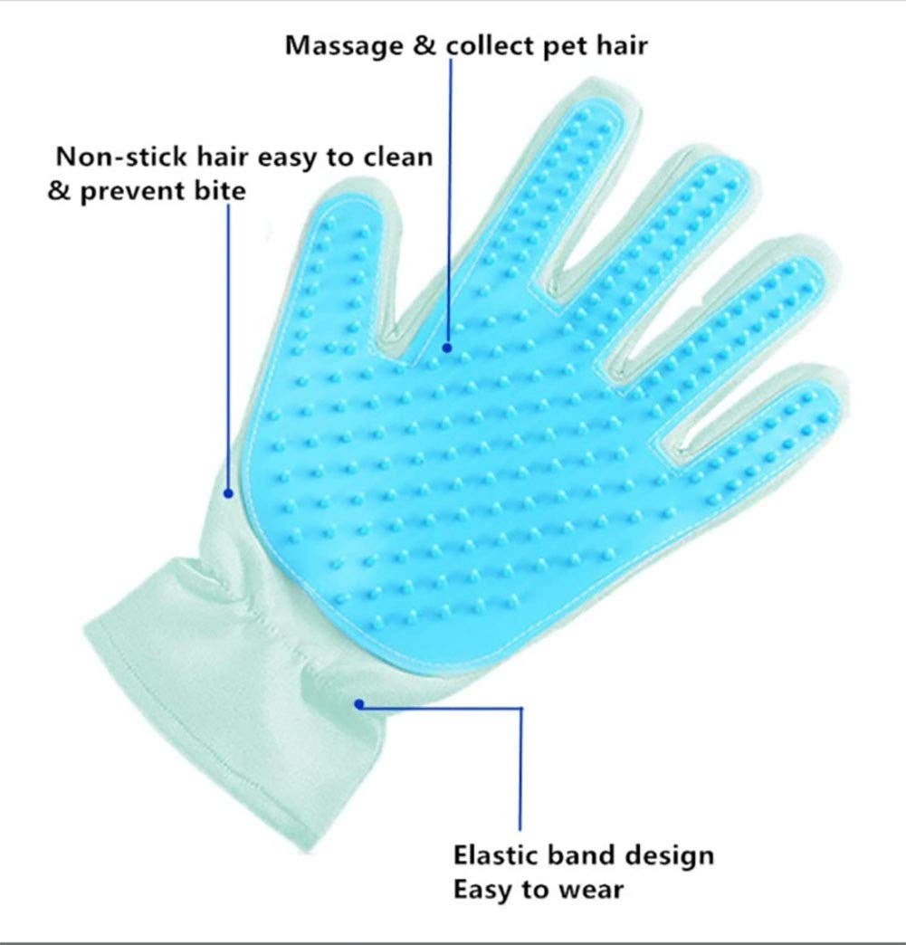 Pet Grooming Glove,Efficient Pet Hair Remover Mitt,Gentle Dusting Brush Gloves,Size Fit All Works for Dogs, Horses,Cats and Other Animals (1-Pair) (Sky Blue)