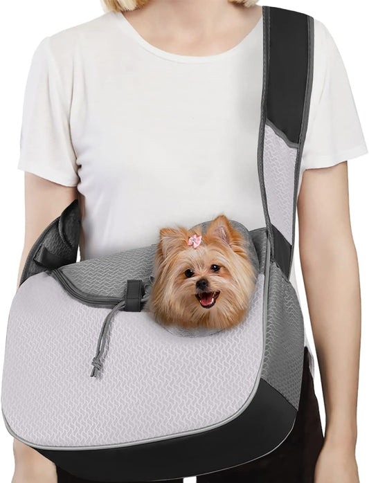 Pet Dog Sling Carrier Travel Hands-Free Puppy Pouch Carriers with Bottom Breathable Doggie Carrying Bag Reflective Safe Cat Crossbody Carrier for Medium Small Dogs Cats(6-12Lbs, Grey)