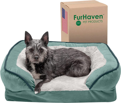 Orthopedic Dog Bed for Small Dogs W/ Removable Bolsters & Washable Cover, for Dogs up to 20 Lbs - Plush & Velvet Waves Perfect Comfort Sofa - Celadon Green, Small