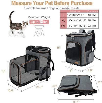 Cat Backpack Expandable Pet Carrier Backpack for 21.7"L X 13.0"W X 15.0"H Grey