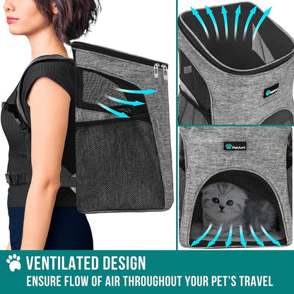 Small Dogs and Cat Backpack Carrier, Airline Approved Pet Backpack Carrier, Ventilated, Safety Strap, Buckle Support Designed for Hiking Travel Camping Outdoor, Max 18 Lbs (Heather Gray)