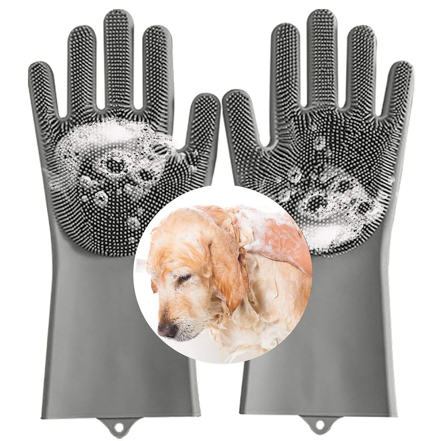 Pet Grooming Gloves for Dog and Cat, Dog Bathing Grooming Gloves with Gentle Silicone Tips, Pet Hair Remover Mitt Gloves for Long Short Hair Pets Grooming and Massaging