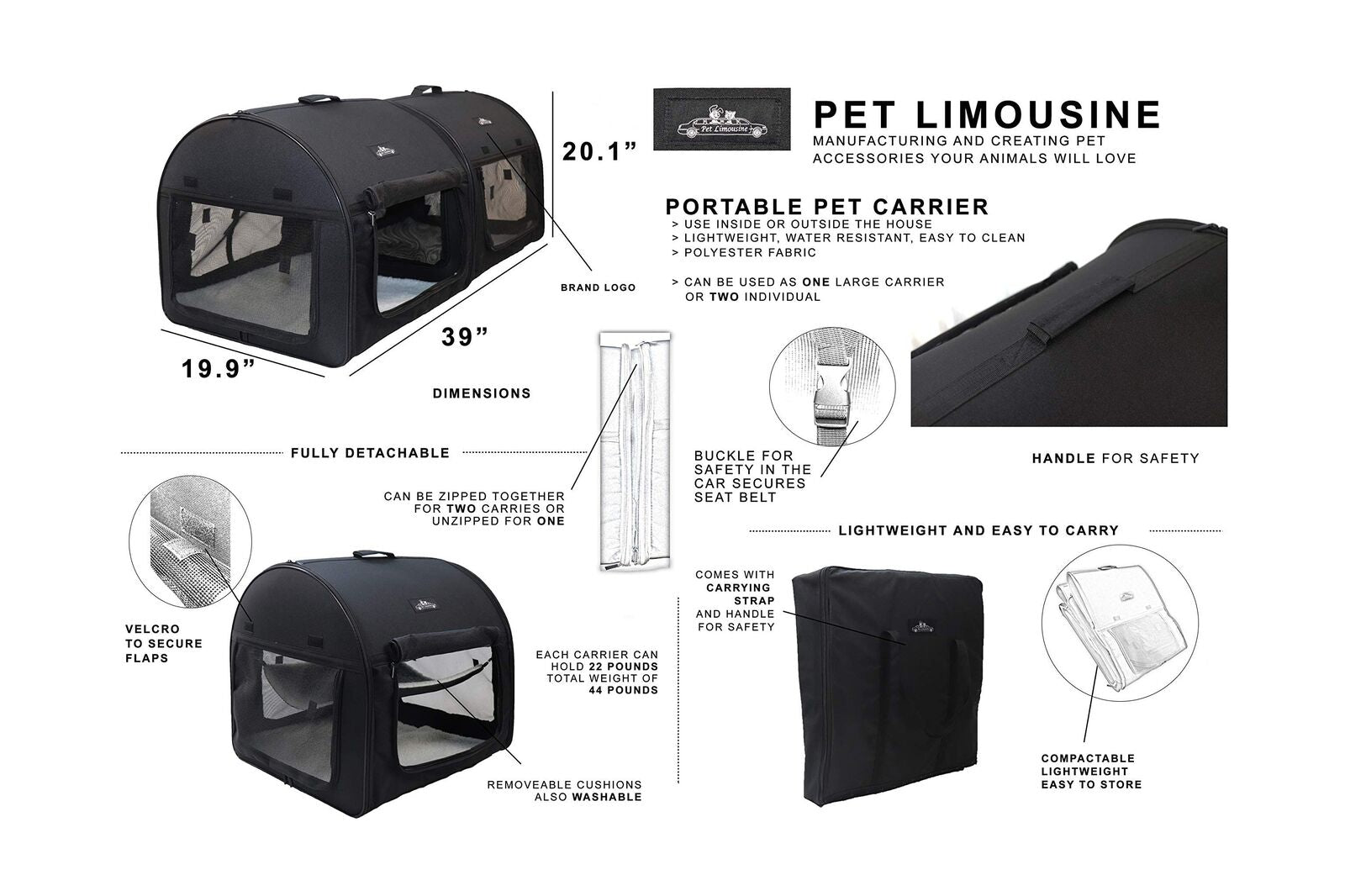 Soft Dog Cat Crate the Portable 2-In-1 Double Travel Kennel Tube Carrier for ...