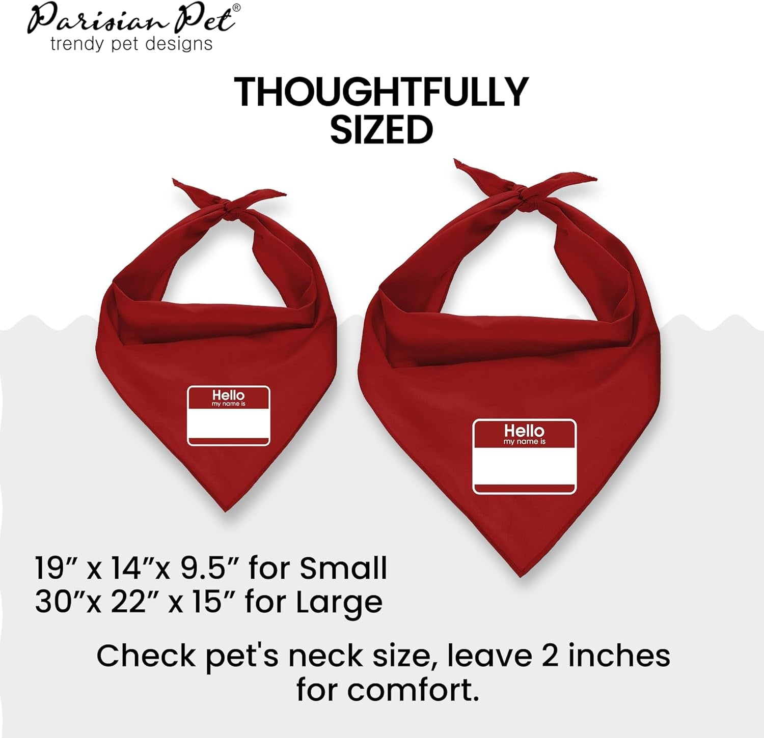 Parisian Unisex Pet Dog Bandanas with Printed 'My Name Is' - Pet ID Tag Tie-On Adjustable, Polyester Dog Scarf for Large Dogs - Washable Triangle Dog Bib - Red Handkerchief for Pets