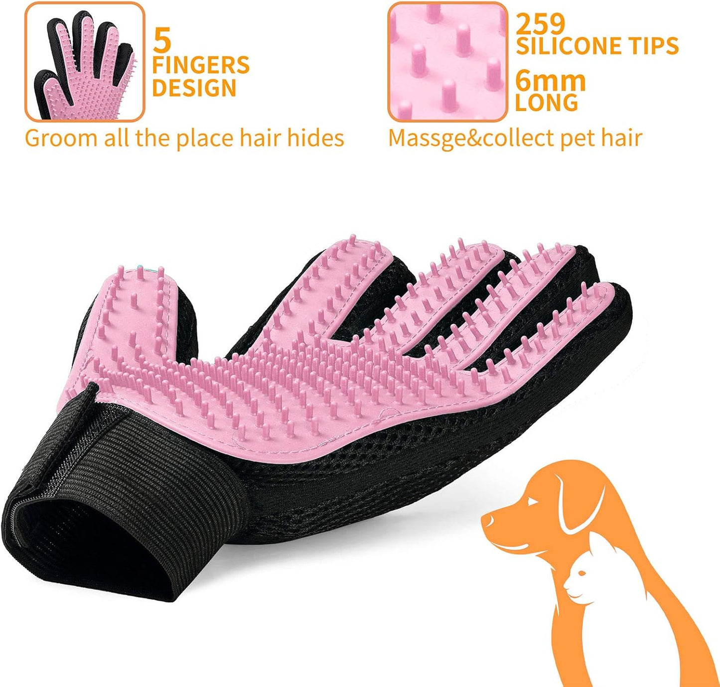 Pet Grooming Glove,Gentle Deshedding Brush Glove Efficient Pet Hair Remover Mitt,Enhanced Five Finger Design,Breathable & Comfortable for Dog,Cat,Horses with Long/Short Fur