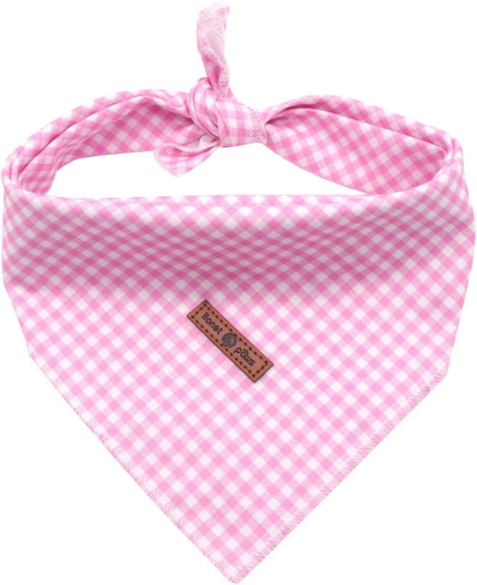 Dog Bandana Washable Cotton Handkerchief Scarf Triangle Bandana for Small Medium Large Dogs Pink Grid
