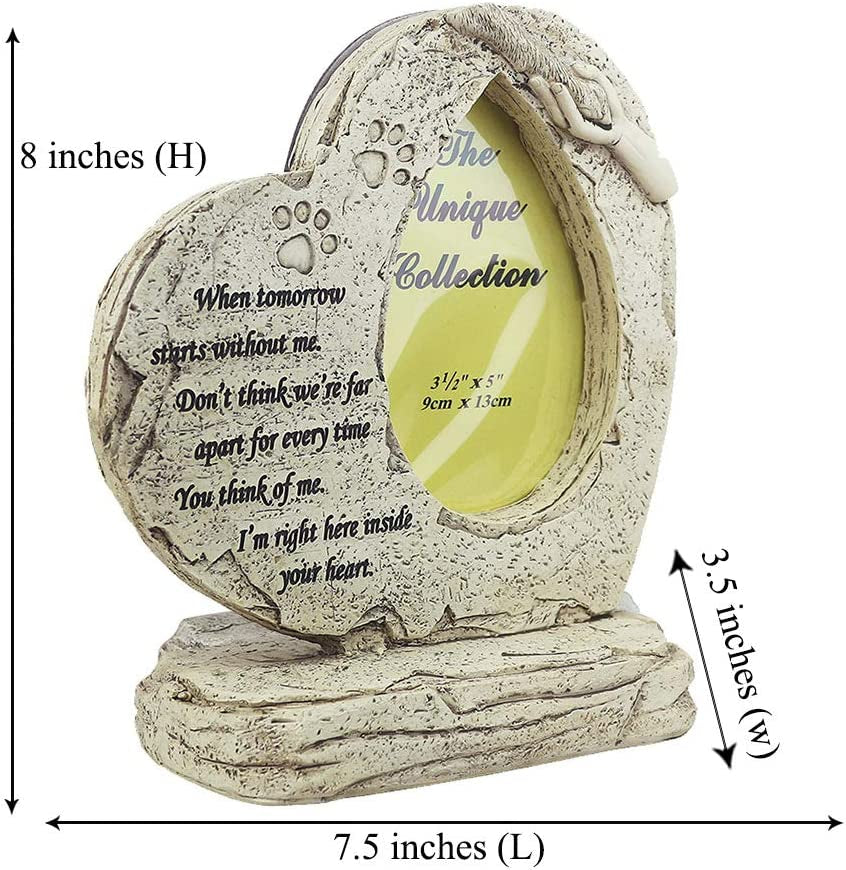Heart Shaped Pet Dog Memorial Stones with Photo Frame, Pet Dog Garden Stones Grave Markers Headstones Sympaty Memorial Gifts Loss Gifts Outdoor or Indoor