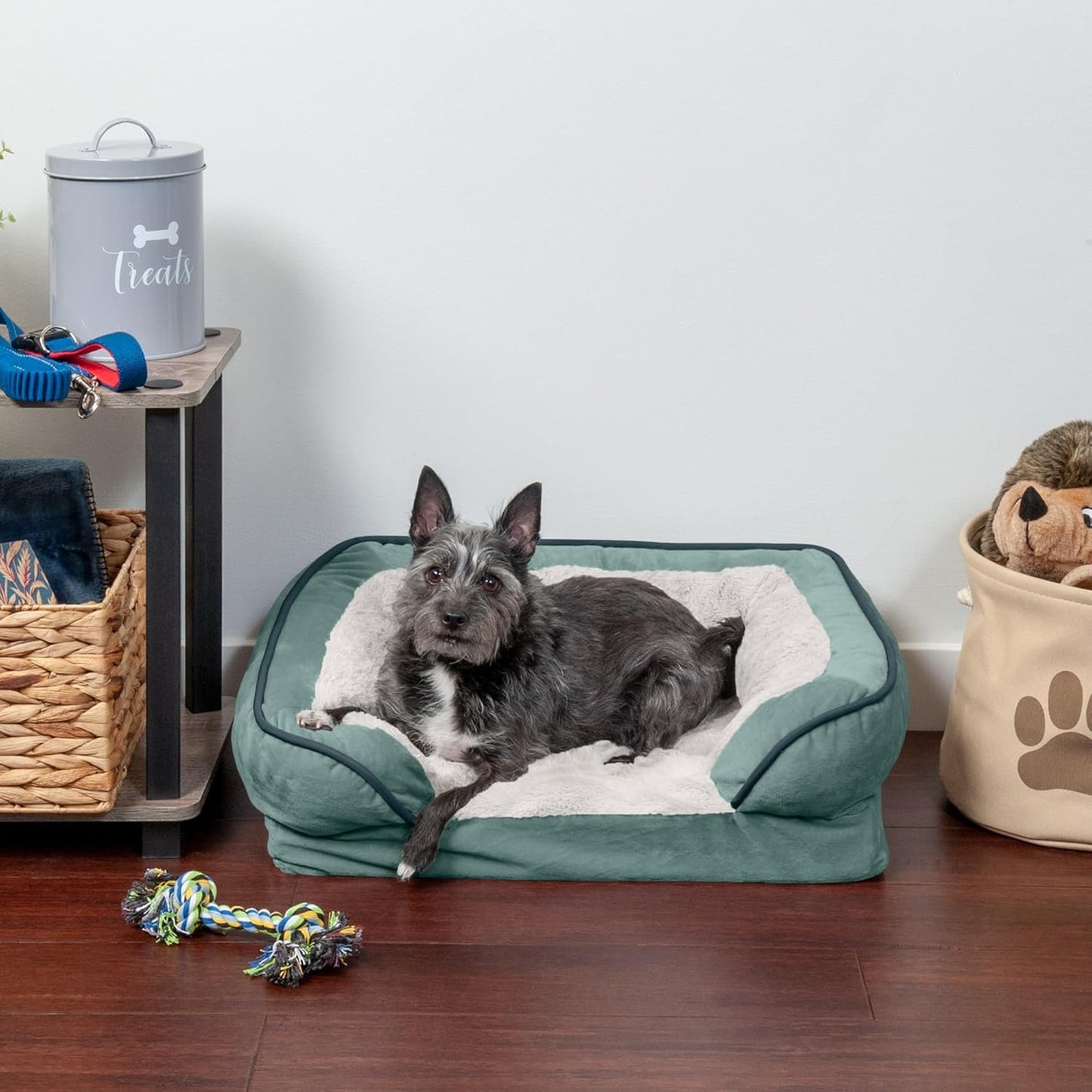 Orthopedic Dog Bed for Small Dogs W/ Removable Bolsters & Washable Cover, for Dogs up to 20 Lbs - Plush & Velvet Waves Perfect Comfort Sofa - Celadon Green, Small