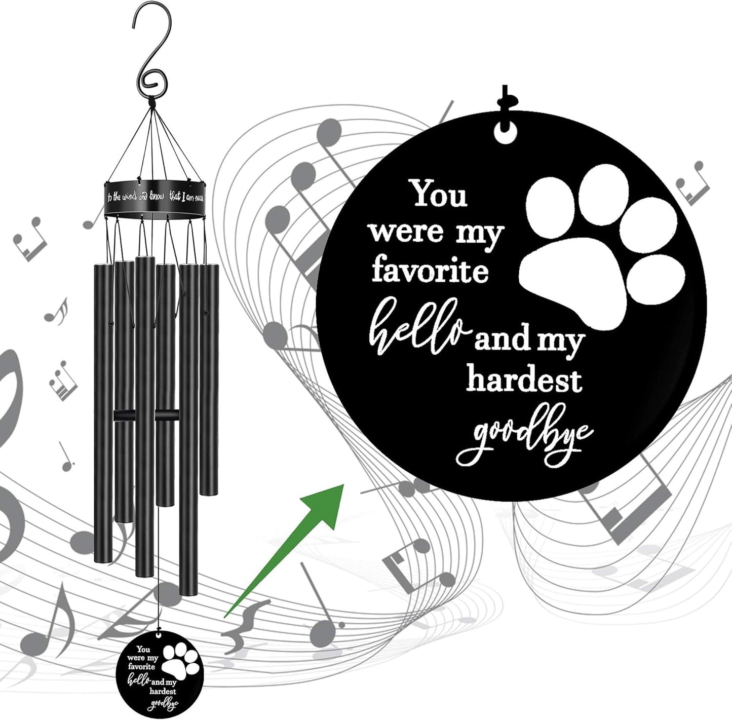 Pet Memorial Wind Chimes for Loss of Dog Paw Print Sympathy for Wife Girlfriend Large Metal Deep Tone Windchimes Rememberance Déco outside Garden You Were My Favorite Hello and Hardest Goodbye
