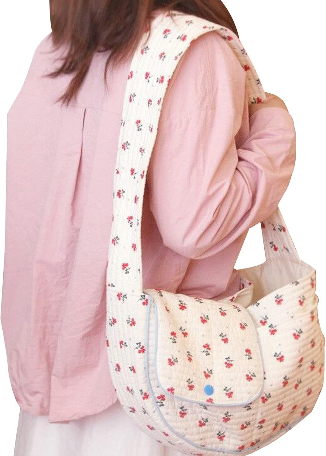 Pet Dog Cat Sling Carrier for Small Medium Dogs Cats Cute Flower Pattern Breathable Cotton Puppy Travel Bag Backpack with Pocket Pet Tote for Outdoor Travel Car Bag White