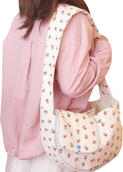 Pet Dog Cat Sling Carrier for Small Medium Dogs Cats Cute Flower Pattern Breathable Cotton Puppy Travel Bag Backpack with Pocket Pet Tote for Outdoor Travel Car Bag White