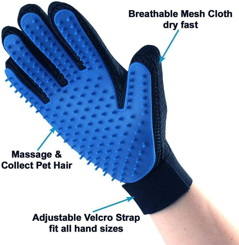 Pet Grooming Gloves - Ultimate Brushing Tools for Cats & Dogs - Better for Hair Removal & Deshedding than Brushes - the Original Five Finger Glove for Short & Long Fur (1 Pair, Blue)