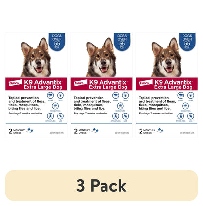(3 Pack)  Flea, Tick & Mosquito Prevention for Extra Large Dogs over 55 Lbs., 2-Monthly Treatments