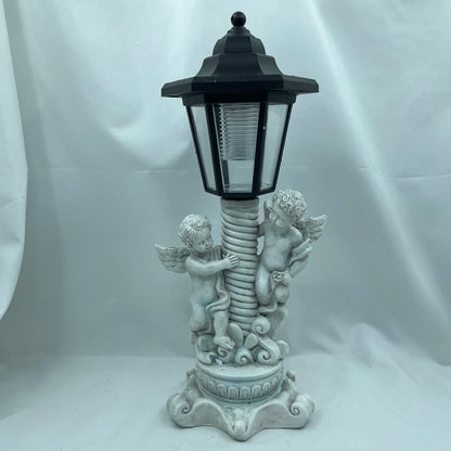 Solar Cherub Angel Garden Statue with Roma Pillar for Garden Decor, Outdoor Decorations, Baby Angel Statue Yard Decor