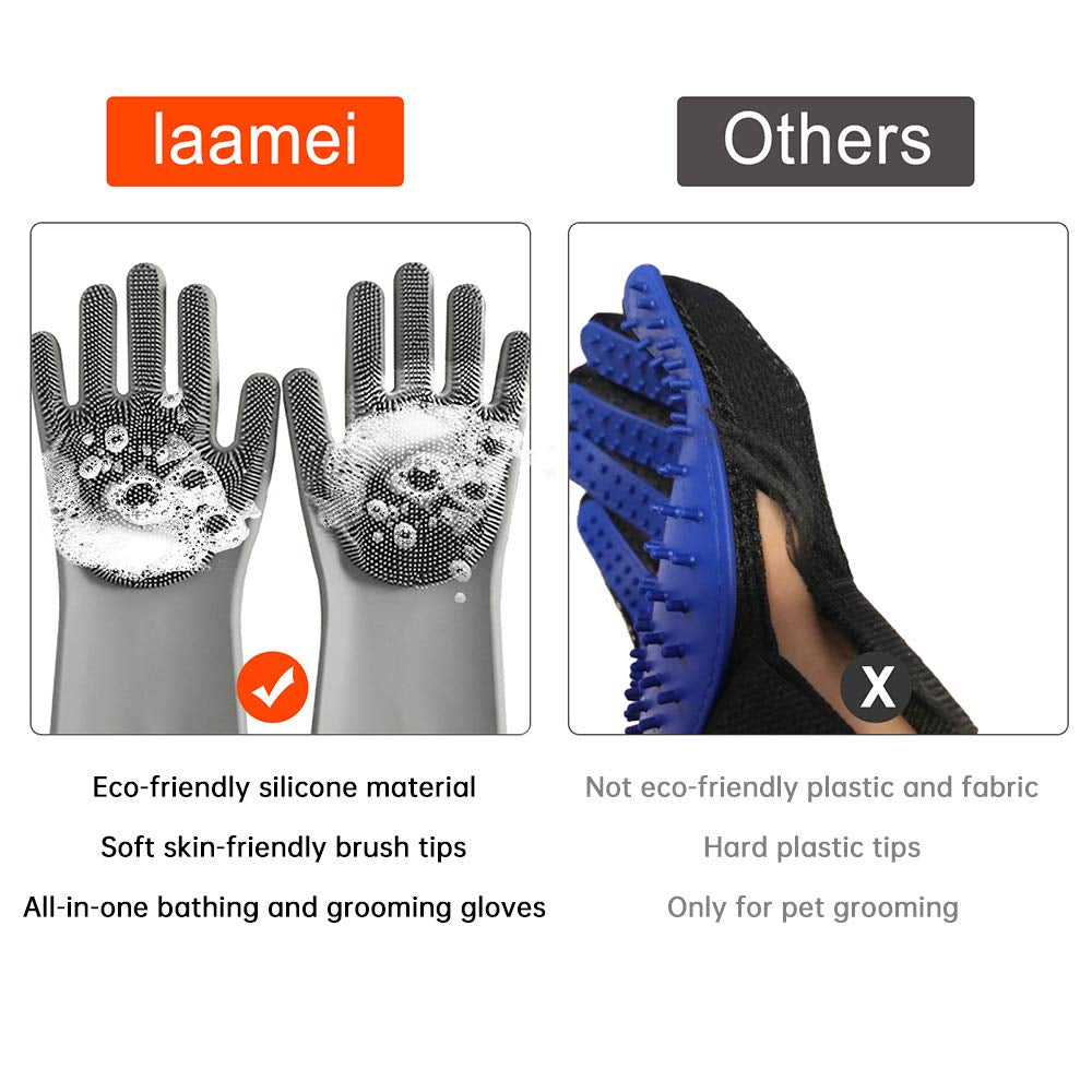 Pet Grooming Gloves for Dog and Cat, Dog Bathing Grooming Gloves with Gentle Silicone Tips, Pet Hair Remover Mitt Gloves for Long Short Hair Pets Grooming and Massaging