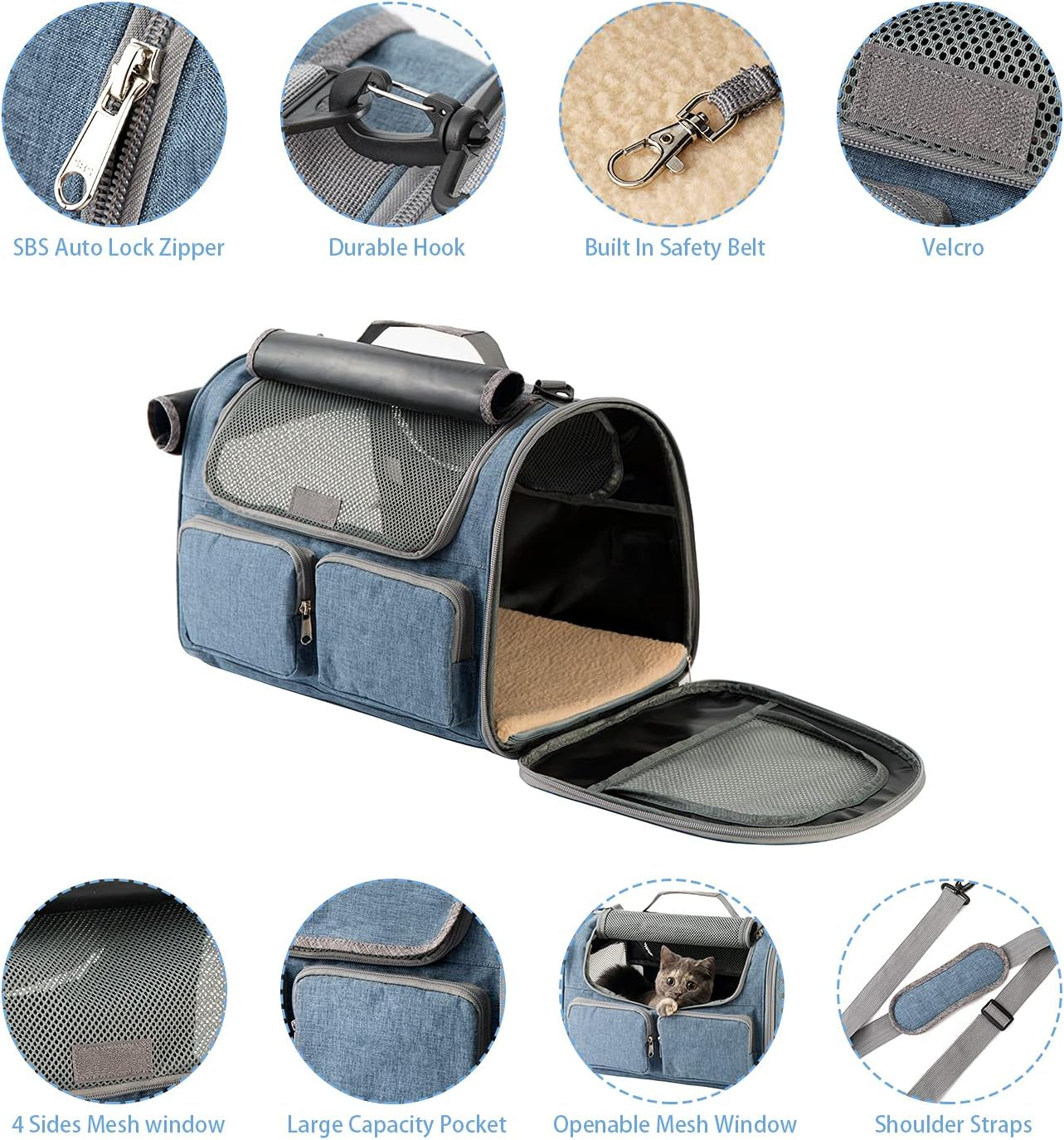 Small Pet Carrier for Cat - Cat Carrier Airline Approved under Seat - TSA Approved Pet Carrier Mesh Window,Dog Airplane Carrier,Portable Soft Cat Transport Carrier,Black