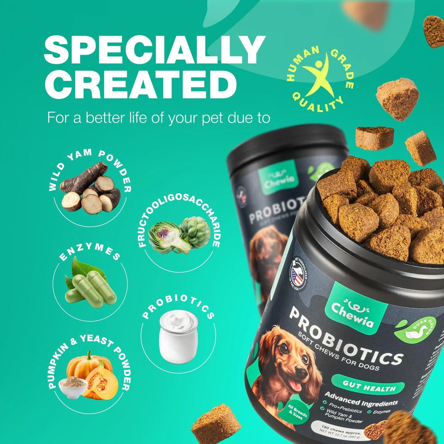 Probiotics for Dogs Soft Chews Support Gut Health & Immunity Dog Digestive