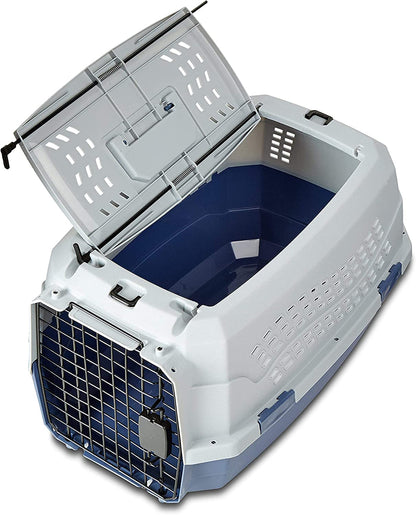 2-Door Top-Load Hard-Sided Dogs, Cats Pet Travel Carrier, Gray & Blue, 22.8"L X 15.0"W X 13.0"H