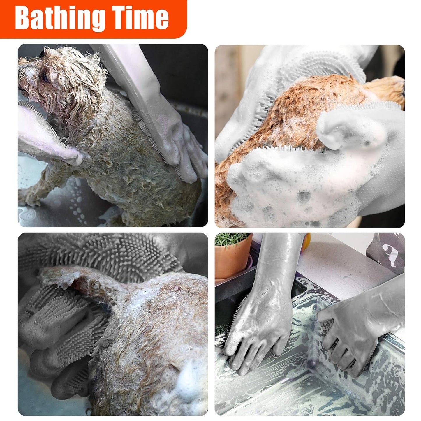 Pet Grooming Gloves for Dog and Cat, Dog Bathing Grooming Gloves with Gentle Silicone Tips, Pet Hair Remover Mitt Gloves for Long Short Hair Pets Grooming and Massaging