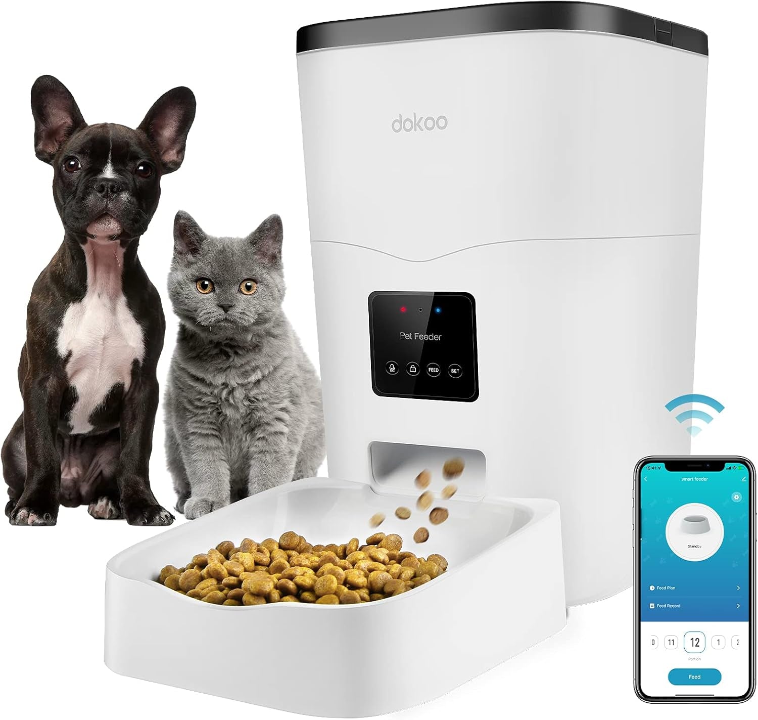 Automatic Cat Feeder, 3L Smart Cat Dry Food Dispenser with Portion Control & Timer, 1-10 Meals, Voice Recorder, Support 2.4G Wifi, Auto Pet Feeder for Cats and Small Dogs (White)