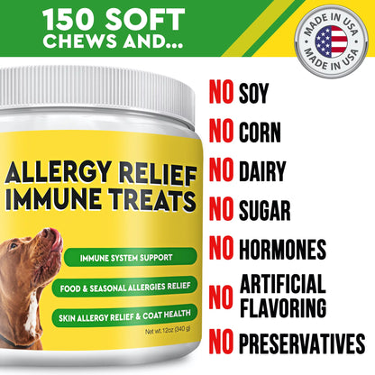 Pawfectchew Allergy Relief for Dogs - Immunity Supplement with Omega 3 Salmon Fish Oil, Colostrum, Digestive Prebiotics & Probiotics - anti Itch & Skin Hot Spots - Made in USA - 150 Chews