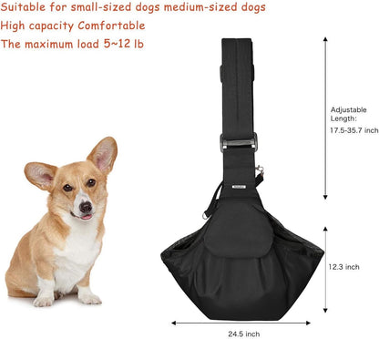 Small Dog Cat Sling Carrier, Pet Carrier Tote Bag Purse Hands Free Adjustable Padded Strap Breathable Polyester Soft Carrying Travel Shoulder Bag with Front Pocket for Dogs Cats, Black