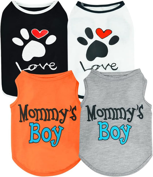 4 Pieces Thanksgiving Dog Clothes Pet Puppy Shirt Vest Cute Warm Clothing I Love Mommy'S Yorkie Chihuahua Outfit Cat Doggie Costumes (Medium/4.4-6.6 LB)
