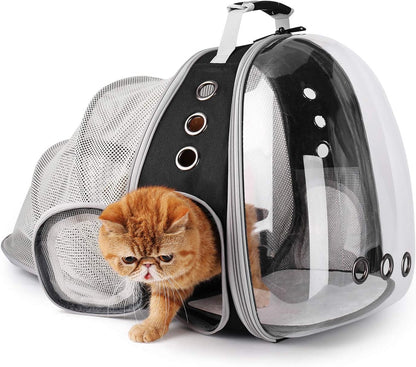 Cat Carrier Backpack, Bubble Expandable Backpack Carrier, Pets and Small Dogs,Airline-Approved, Designed for Travel, Hiking, Walking & Outdoor Use (Back Expandable-Black)